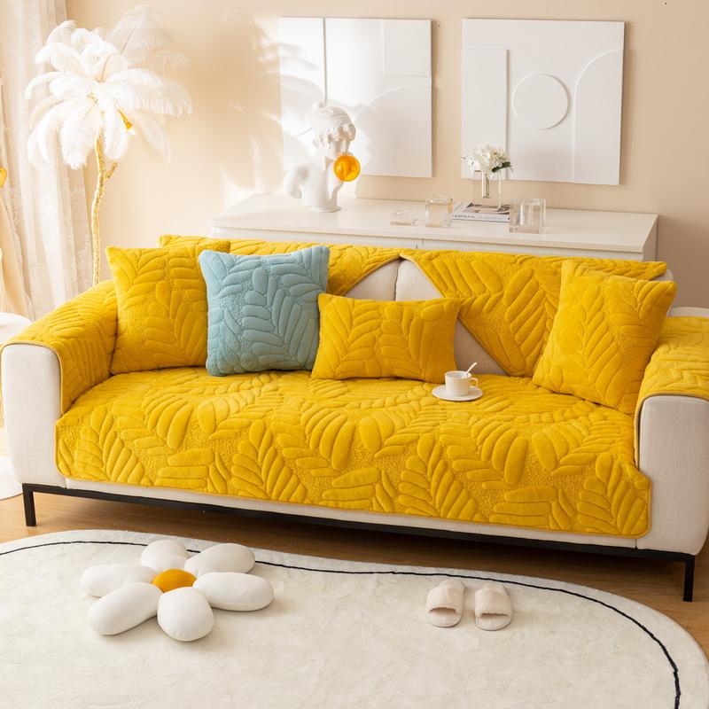 Short Plush Foliage Sofa Cover for Living Room Non-Slip Soft Thicken Sofa Towel Mat L Shape Couch Slipcover Protector Home Decor