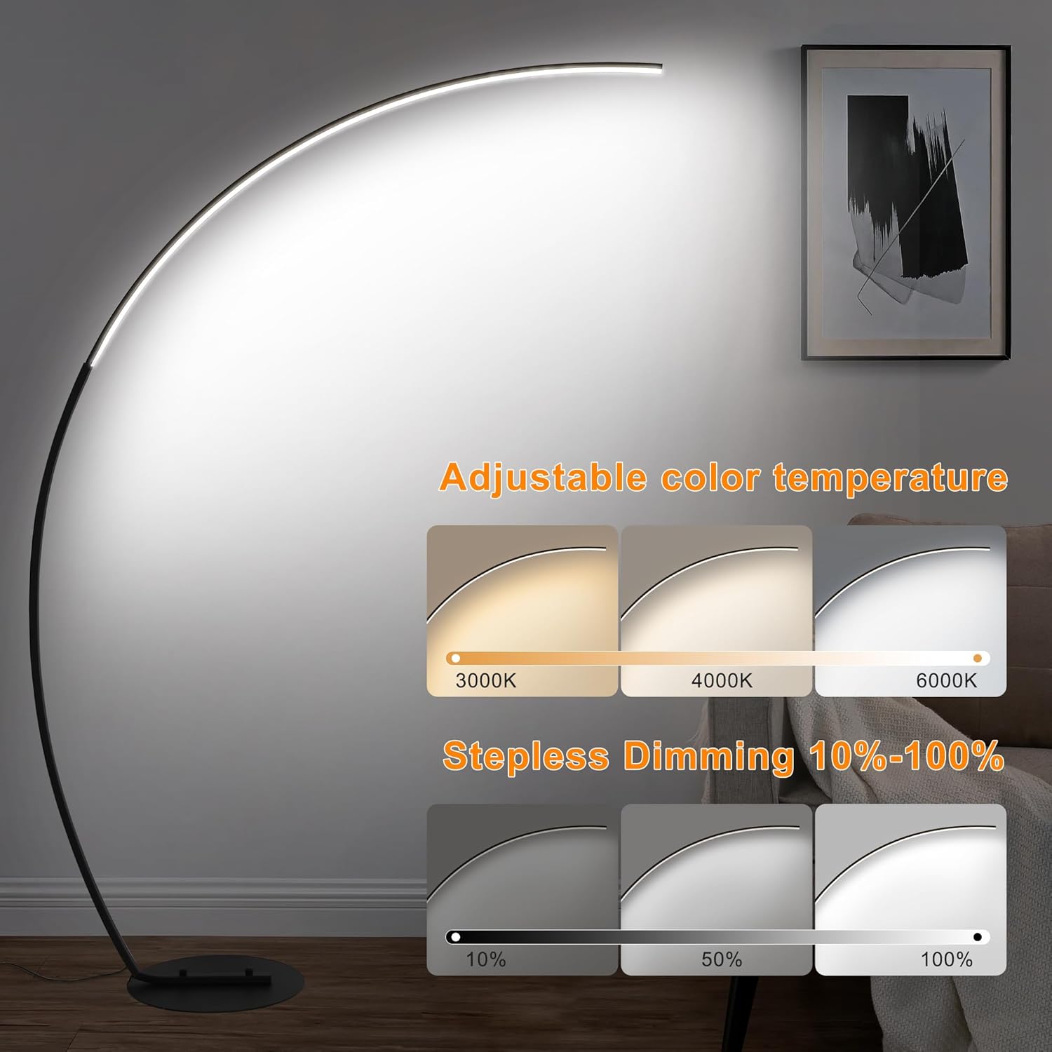 

67-дюймовый светодиодный торшер с регулировкой яркости, 3 цветовые температуры, пульт дистанционного управления, современное окружающее освещение для гостиной и спальни United States