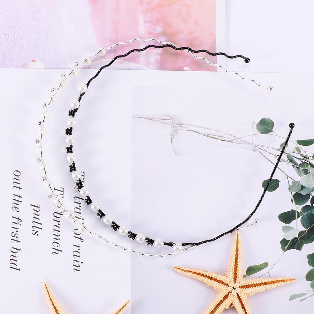 Hair Band Wedding Jewelry Black Silver for Women Headwear Pearl Crystal Wave Hairband Metal
