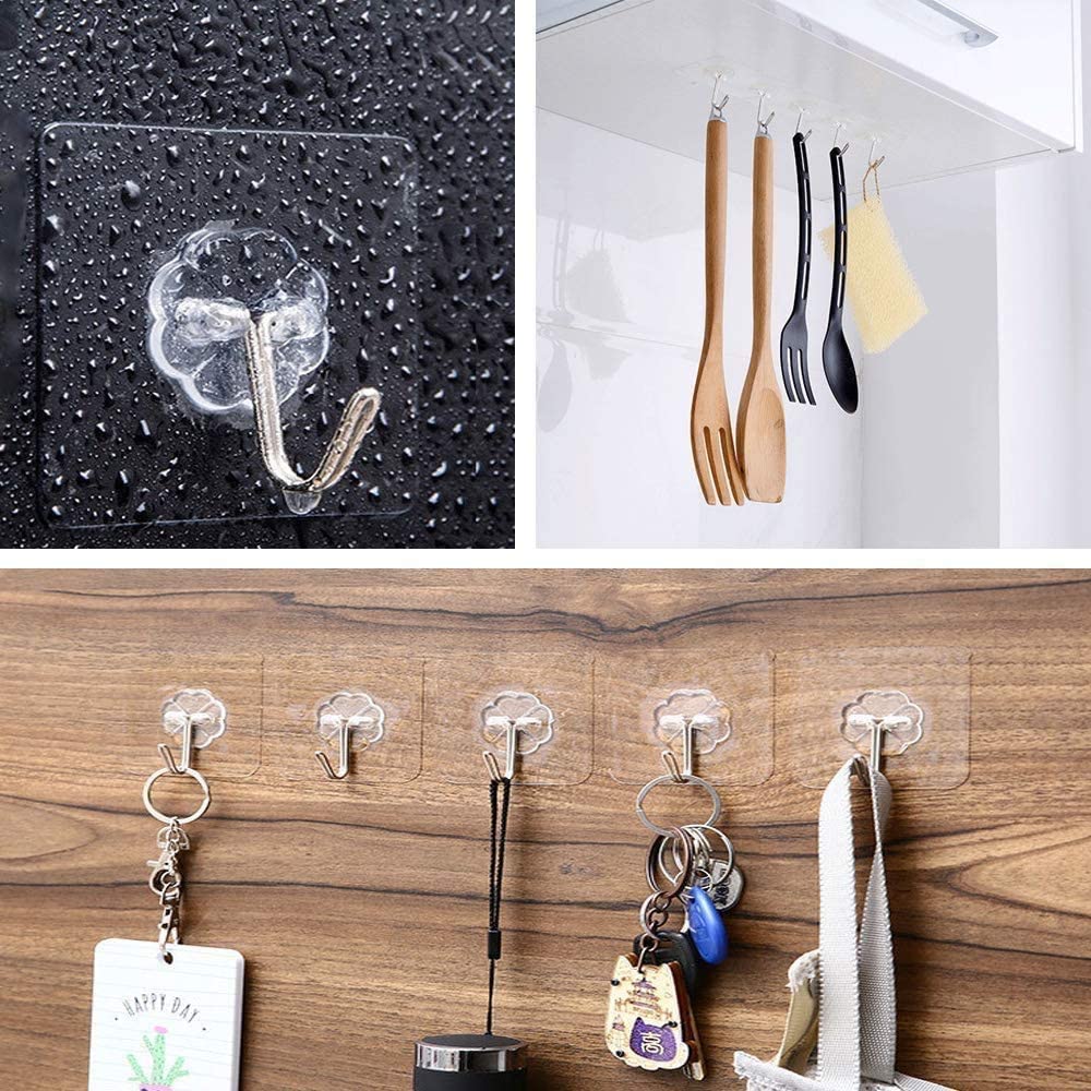 20pcs Transparent Plastic Duty Wall Hook For Kitchen Bathroom Office No Trace No Scratch Waterproof Adhesive Hooks Organizer