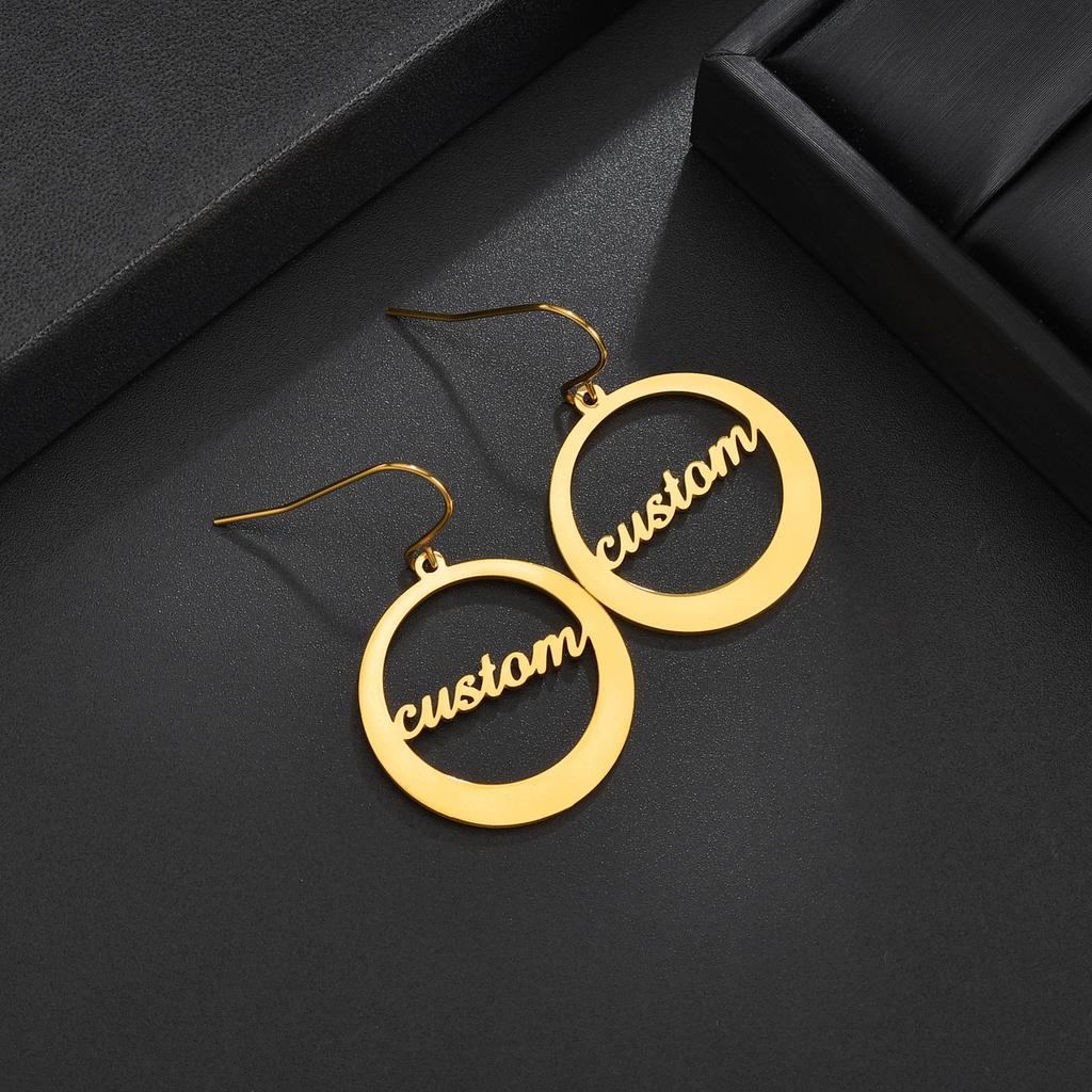 Atoztide Personalized Customized Round Star Name Earring Stainless Steel For Women Girl Fashion Eardrop Birthday Jewelry Gift