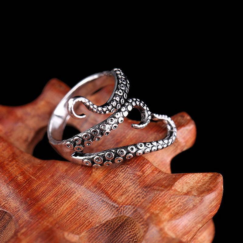 Retro Octopus Tentacles Ring For Men Punk Gothic Rock Hiphop Open Ring Biker Accessories Unisex Handmade Designer Zircon Gift
