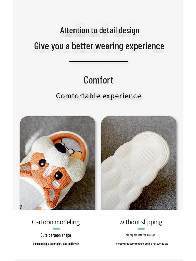 Women's and Men's Cute Silent Indoor Non-slip Cotton Linen Slippers: Four-Season Sweat-absorbent Comfort