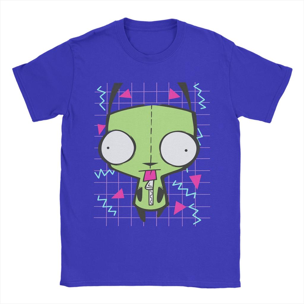Herren Invader Zim T-Shirt Reine Baumwolle Kleidung Humorvolles Kurzarm Rundhals T-Shirt Bedruckte T-Shirts