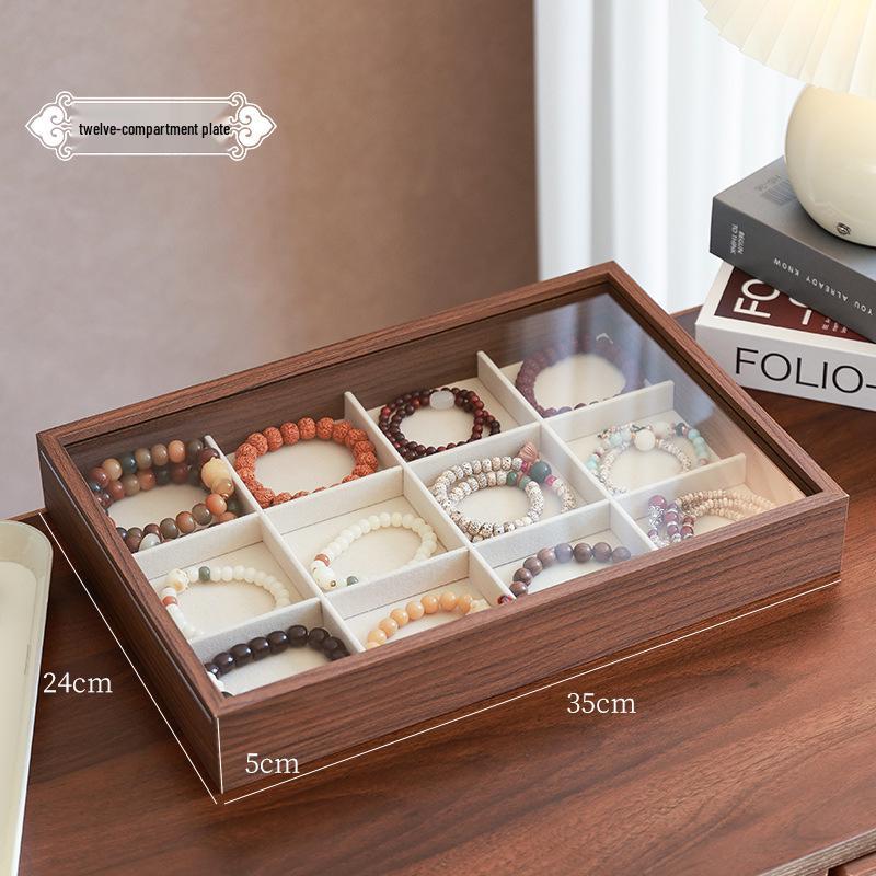 High-End Walnut Wood Grain Flip-Top Jewelry Box – Dustproof, Anti-Oxidation Ring Display