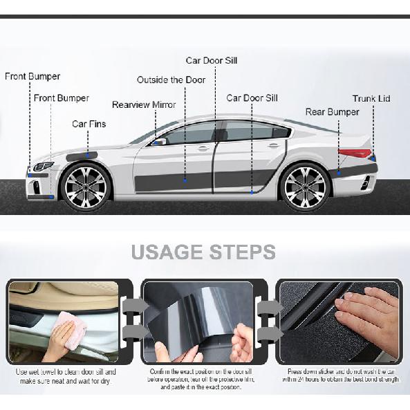 Car Door Edge Entry Sill PEVA Protector Wrap Film,Self-Adhesive Auto Door Trim Strips Anti-Collision Universal model Interior Mirrors 6