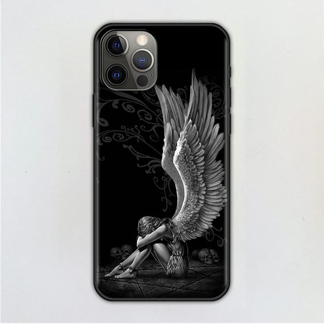 

Крила ангела Cellphone Cover For Iphone 14 12 Mini 11 Pro X Xs Max Xr 8 7 6 6s Plus Black Tpu Fundas Silicone Capa Shell Case For iPhone 13