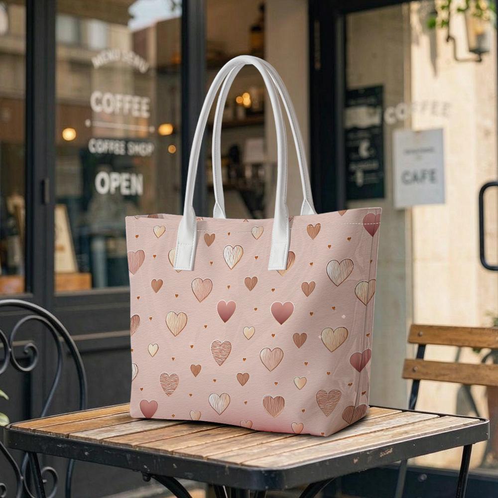 Cute Heart Print Tote Bag Fashion Large Capacity Casual Daily Commuter Shoulder Bag for Women