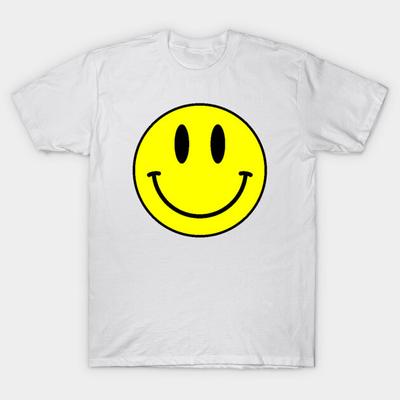Asiatische Größe Herren Schwarzes Print-T-Shirt Acid House Smiley-Gesicht No-Cut-Print Baumwoll-T-Shirt