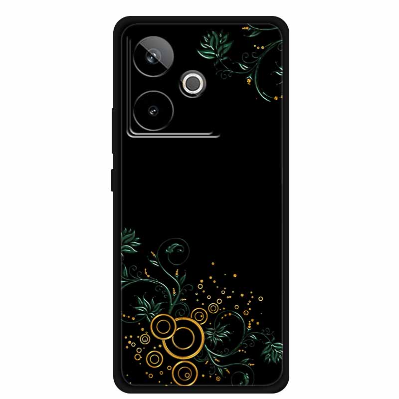 For Realme GT7 GT 7T Case Cute Floral Retro Black Silicone Soft Case Back Cover for Realme GT 7 TPU Funda For Realme GT 7T Coque