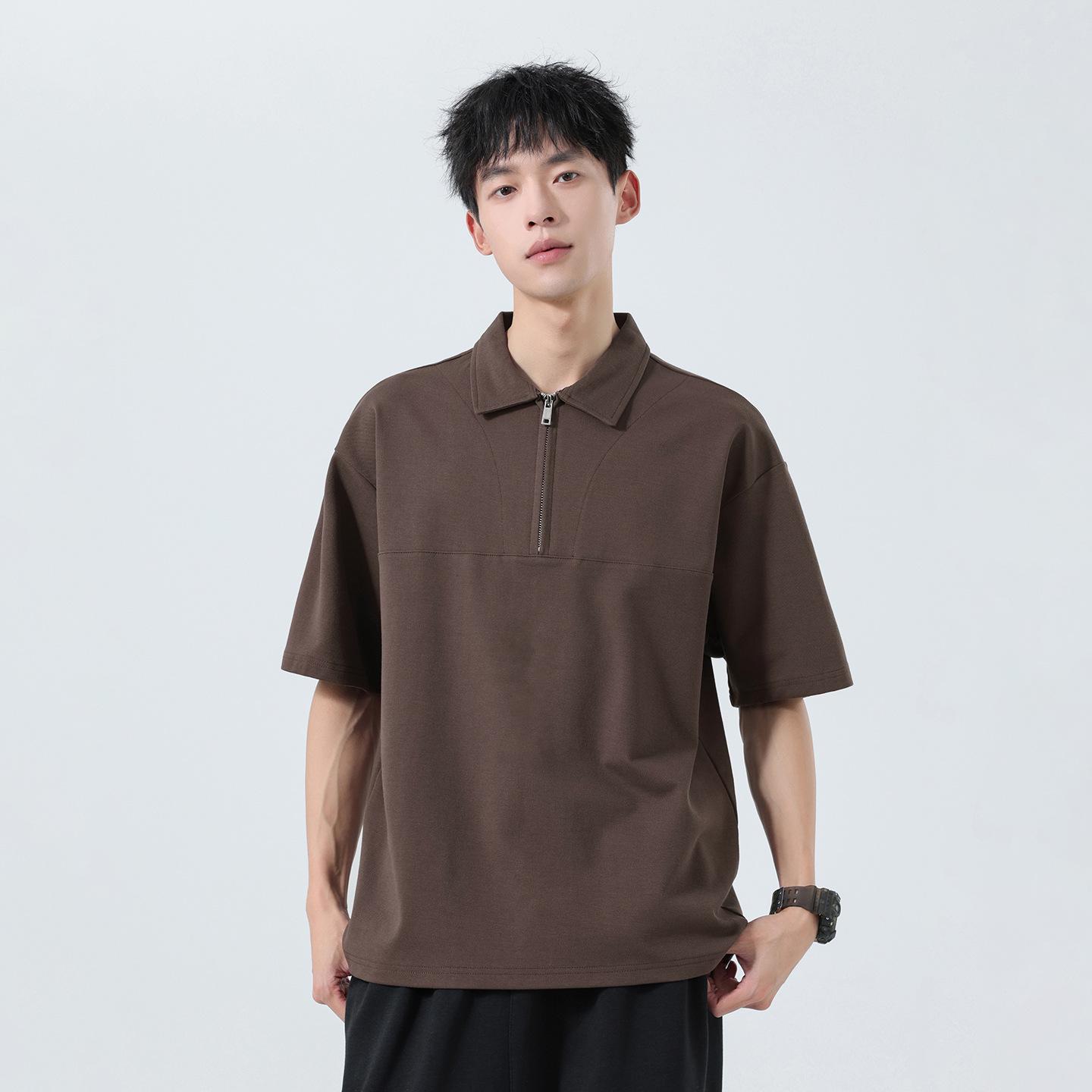 

Men s High-End Half-Zip Short-Sleeve Loose Fit Lapel Polo T-Shirt XL