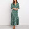 Abiti autunnali da donna in chiffon con stampa a V, maniche lunghe e vita alta