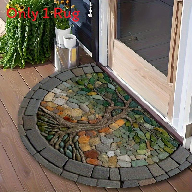 Modern Geometric Semicircular Area Rug With Water Wash For Bathroom And Entrance