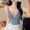 Summer sexy solid color lace cross sling vest women with chest pad inside and outside wear slim and slim back top