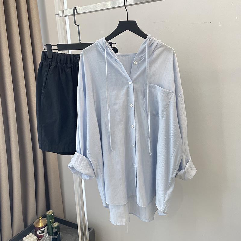 Maglietta da Donna con Cappuccio e Vestibilità Larga in Seta di Ghiaccio Protezione Solare - Top Casual Versatile Stile Coreano