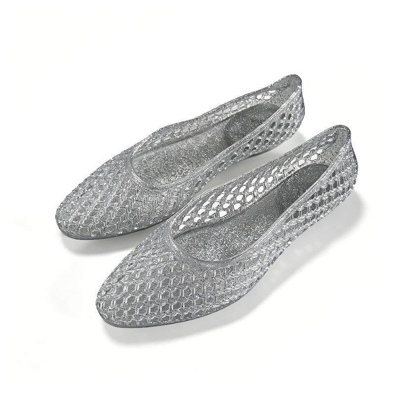 Damen Spitze Zehen Gelee Schuhe, Kristall Hohl Slip-On Tanz Sandalen Clogs