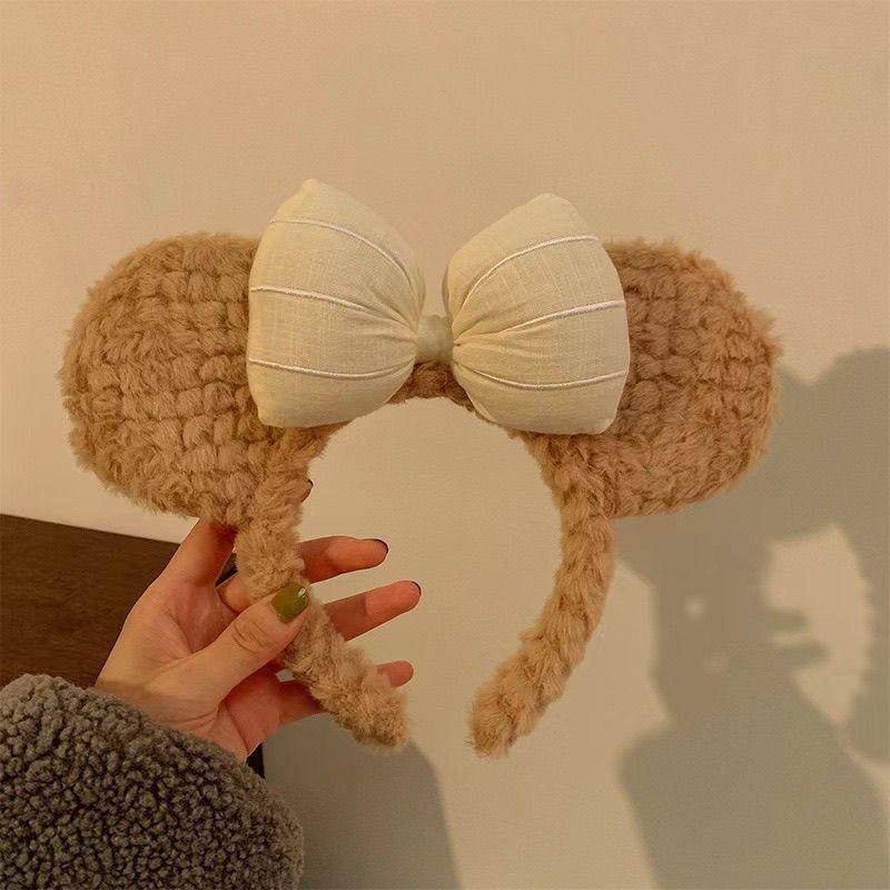 1pc Bow shaped teddy bear ear headband, women's autumn and winter plush cute cartoon face wash headband, hair clip