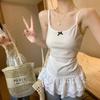 Women's White Bow Strap Layered Tank Top with Lace Trim - Spring/Summer 2025 Collection