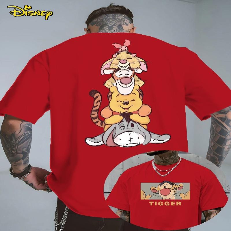 202526 Summer Winnie the Pooh Tshirt Y2k Tigger Hat Printed 100 cotton printed Tshirt Unisexs Loose Tshirt