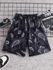 Single-piece Boys' Street Style Hip-hop Skull Hand Letter Paisley Pattern Shorts, Spring/summer Style.