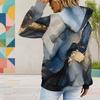 Women Plus Size Black Drawstring Hoodie Long Sleeve Blue Peony Tree Print Pullover Kangaroo Pocket