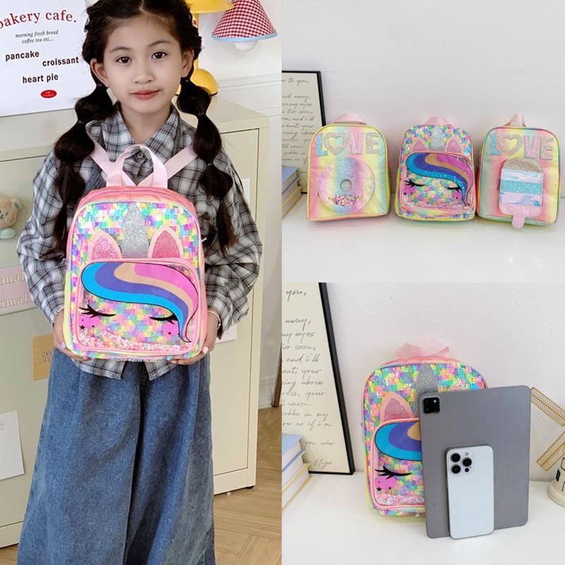 Fashion Letter Sequin Bag Preschool Girls School Backpack With Design Cartoon