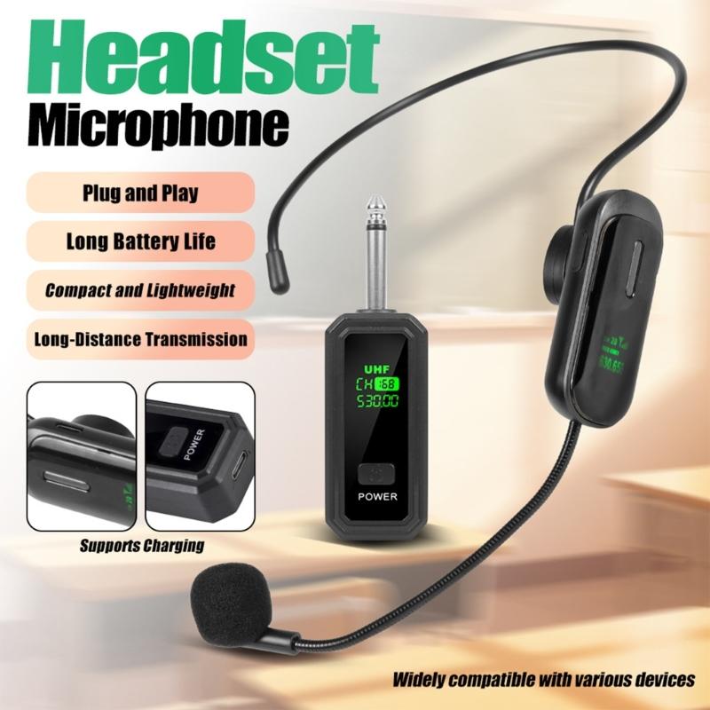 1Set Wireless Headsets Microphones Kit Supporting One Transmitters to Two Receivers for Duet Group Performances