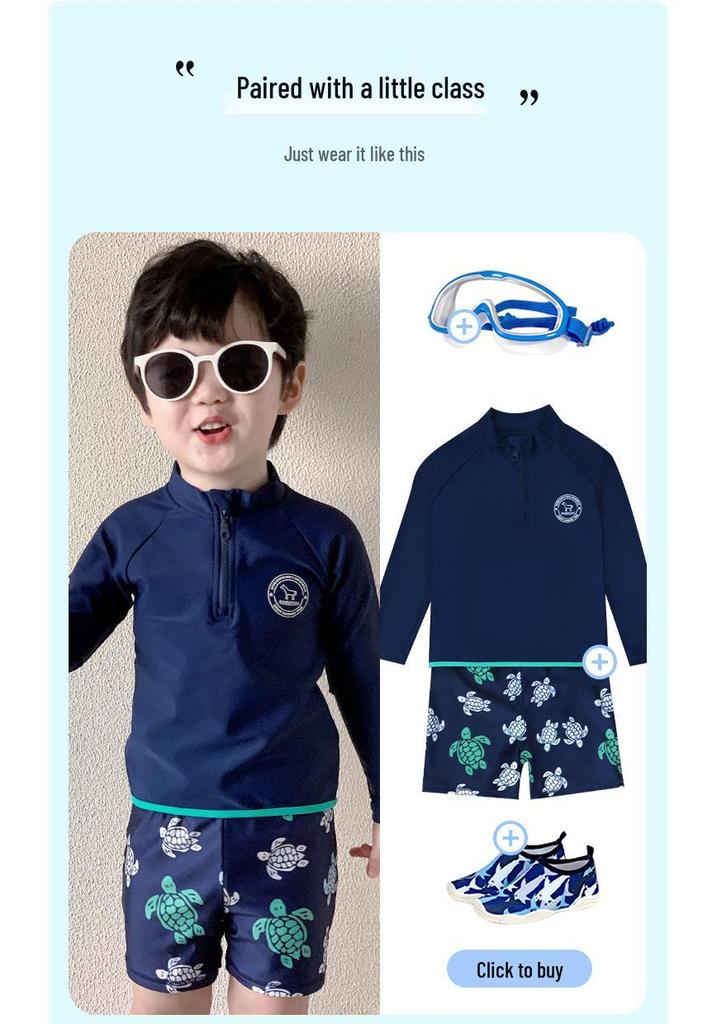 Momasong Boys' Long Sleeve Sun Protection Two-Piece Swimsuit Set - Quick-Dry Beachwear