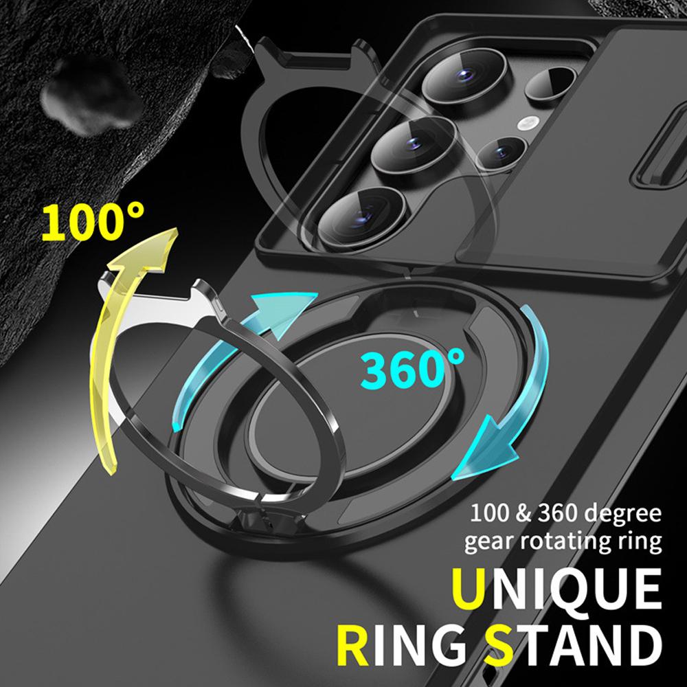 Ring Folding Magnetic Holder Dual Layer Phone Case For Samsung Galaxy S25 Edge S24 S23 Ultra FE Plus S22 S21 Slide Camera Cover