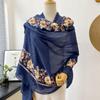 Printing Shawl Ethnic Style Scarf Cotton Linen Embroidery Flower Scarf Vintage Large Shawl  Outdoor