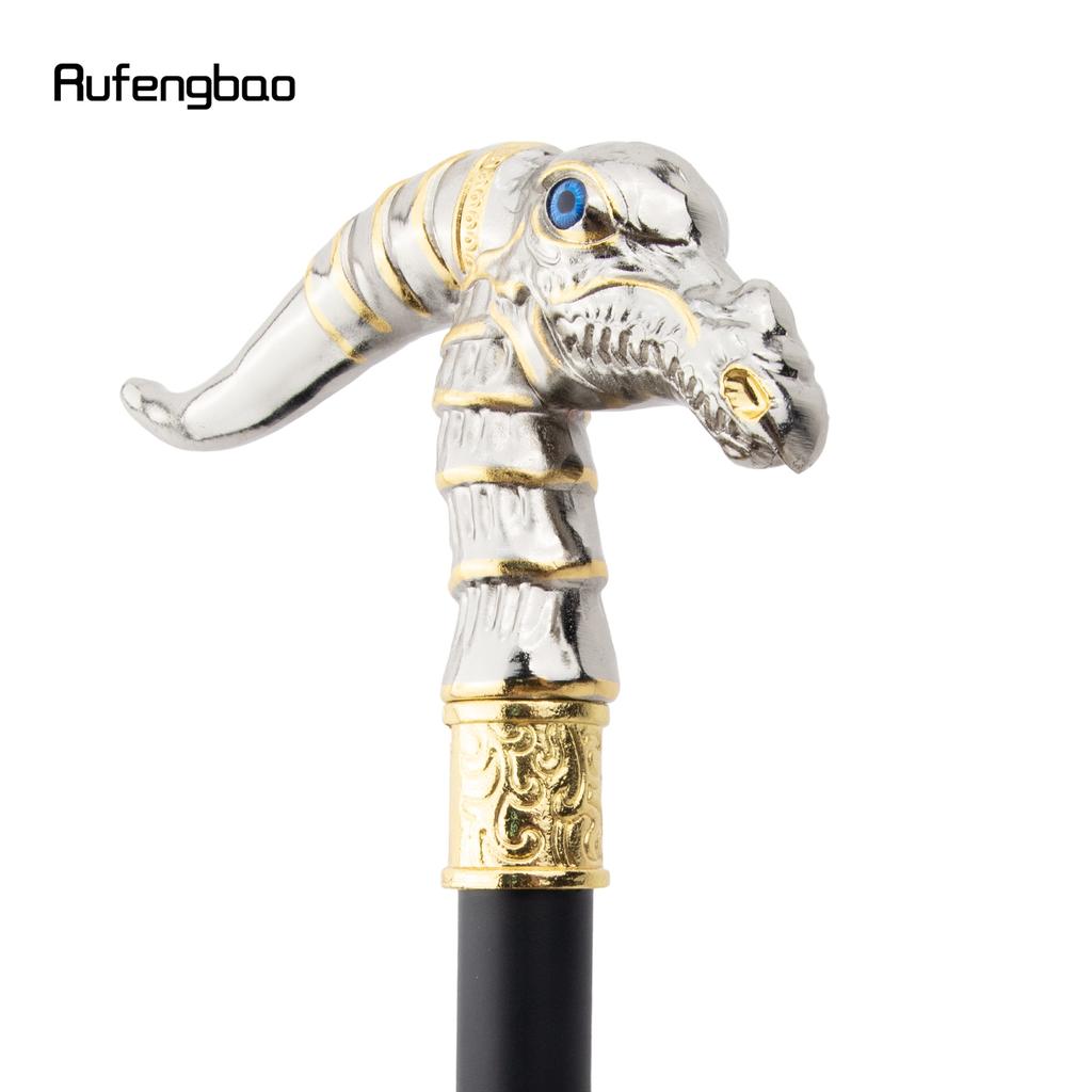 Golden White Dinosaur Walking Cane Fashion Decorative Walking Stick Gentleman Elegant Cosplay Cane Knob Crosier 93cm