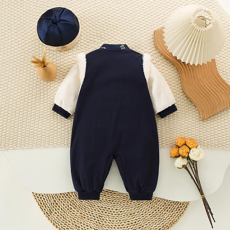 New Autumn/Winter Baby Fleece Romper: Chinese Style Harem Suit for Boys - Perfect for Birthdays and New Year Celebrations