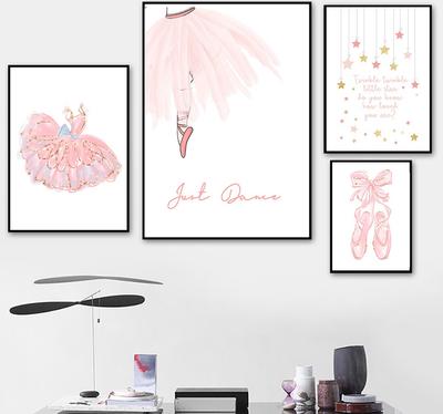 Affiche sur toile pour décoration de chambre de fille, chaussures de ballet roses, peintures sur mur, citation Just Dance, affiches et impressions pour salon, sans cadre