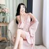 Hollow French lace suspender nightdress two-piece set ice silk silk loungewear outer morning robe support