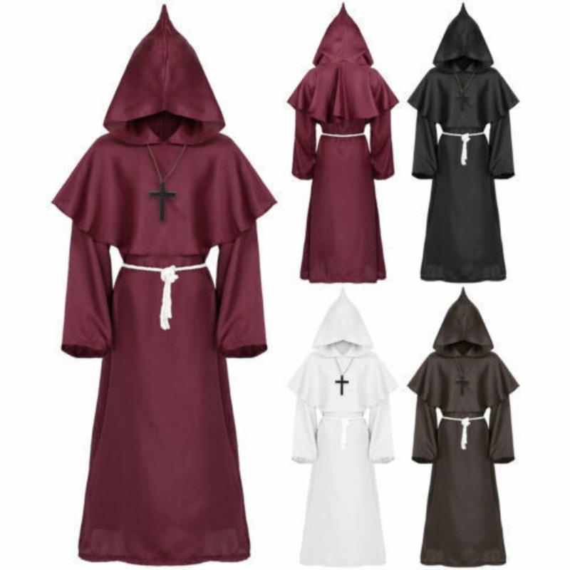 New Halloween Wizard Costume Cosplay Medieval Hooded Robe Costume Monk Friar Robes Priest Costume Ancient Clothing Festival Suit