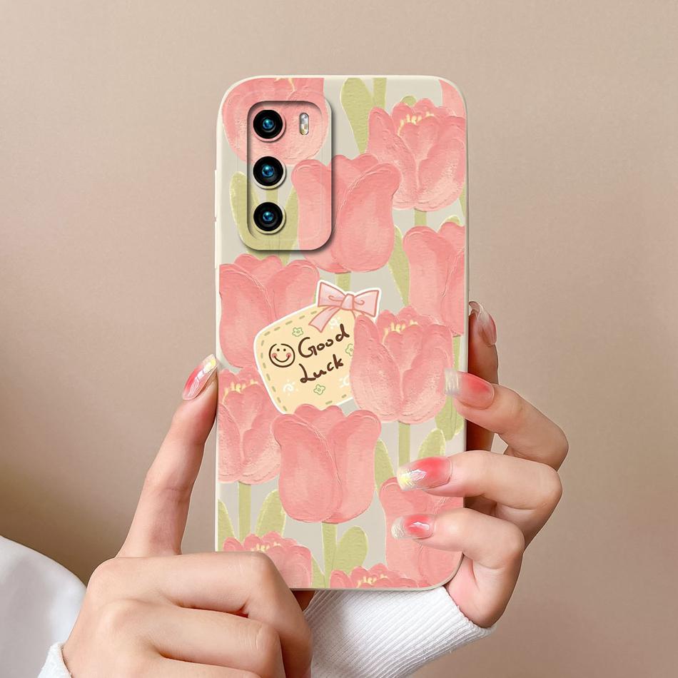 Case For Huawei P40 Pro Flower Pilot Back Cover Soft Liquid Silicone Camera Protection Phone Shell For Huawei P 40 P40Pro Coque