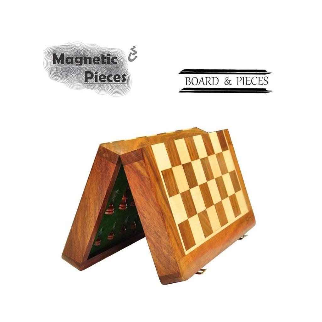 Dřevěná ručně vyráběná skládací magnetická šachovnice Dřevěná se magnetickými figurkami a extra dámami pro děti a dospělé