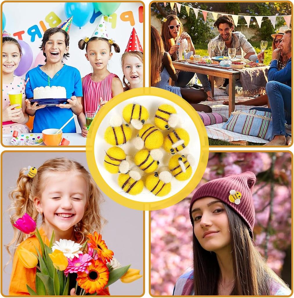 20Pcs Bee Pompom Hair Ball Polyester Child Headdress Wedding Figurines Party DIY Handmade Material Hat Clothing Home Decor