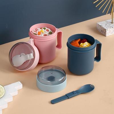 Portable Breakfast Cups 500ml Oatmeal Cereal Nut Yogurt Salad Cup with Lid Spoon School Lunch Box Microwave for Kitchen Tools