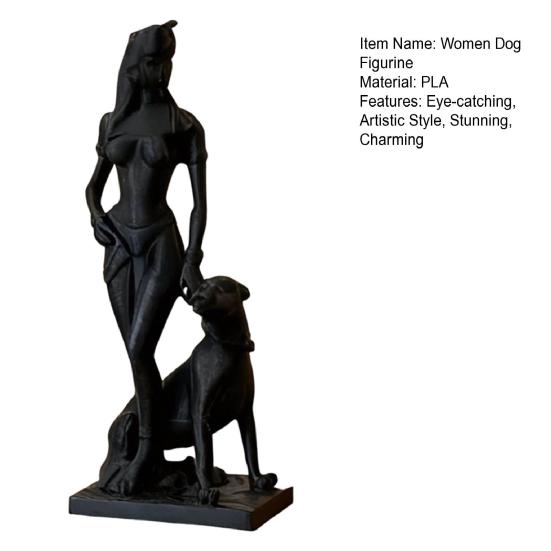 3D Printed Women And Dog Figurine, Egyptian Goddess Dog Sculpture, Collectible Tabletop Statue for Living Room Bedroom Bookshelf, Desk Decor