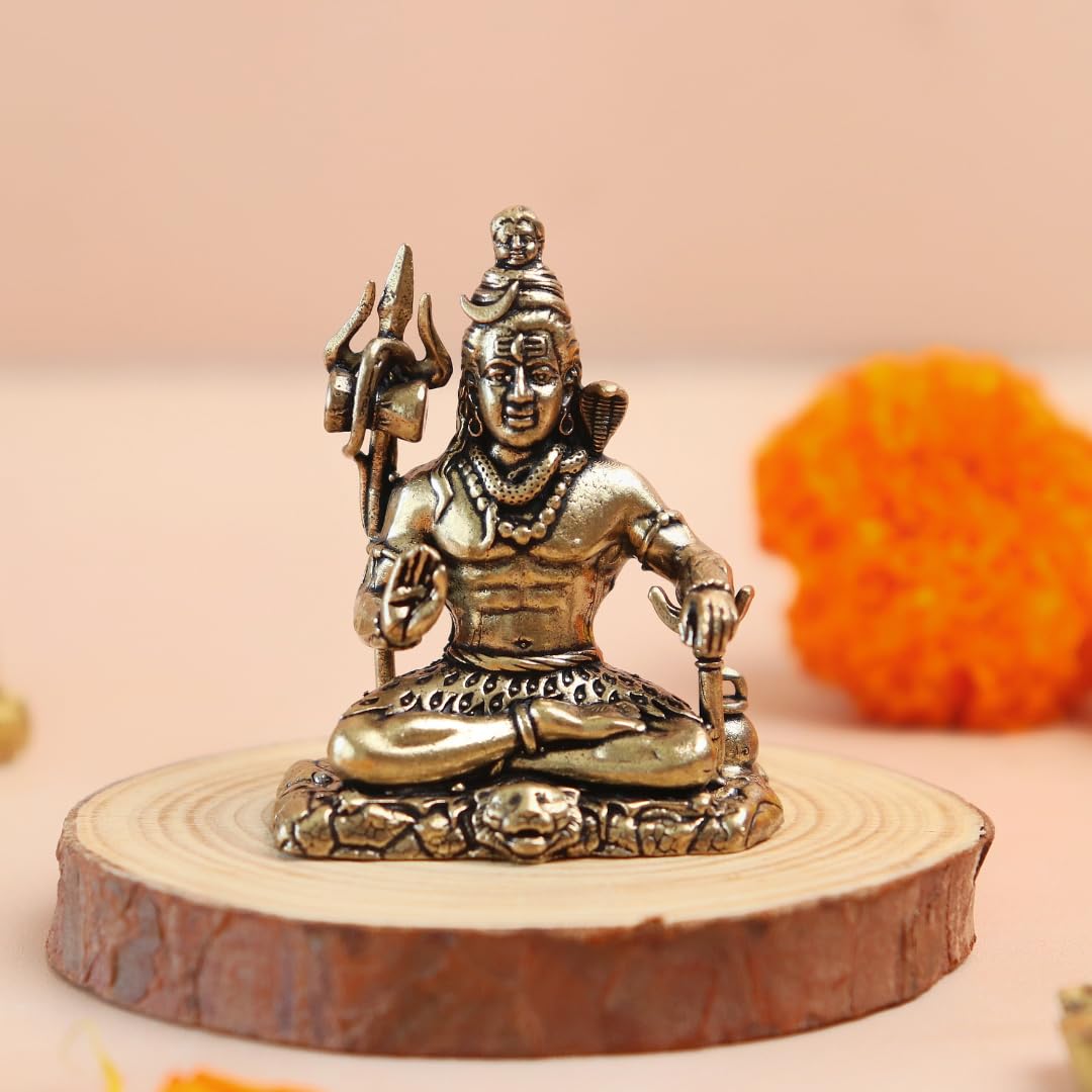 Цельнолитая латунная статуэтка Бхоленатха в позе медитации, статуэтки Господа Шивы, Тришул с Дамару