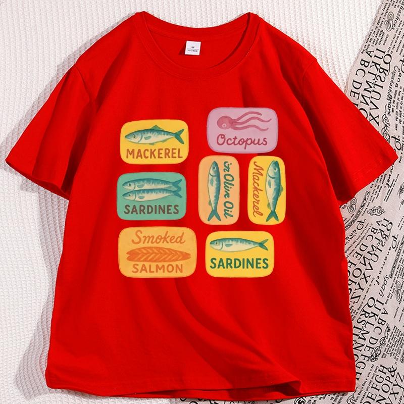 Summer Sardine Graphic Tshirts Vintage Coastal Fisherunisex T Shirt Cotton Short Sleeve Round Neck Tshirt Streetwear Clothes
