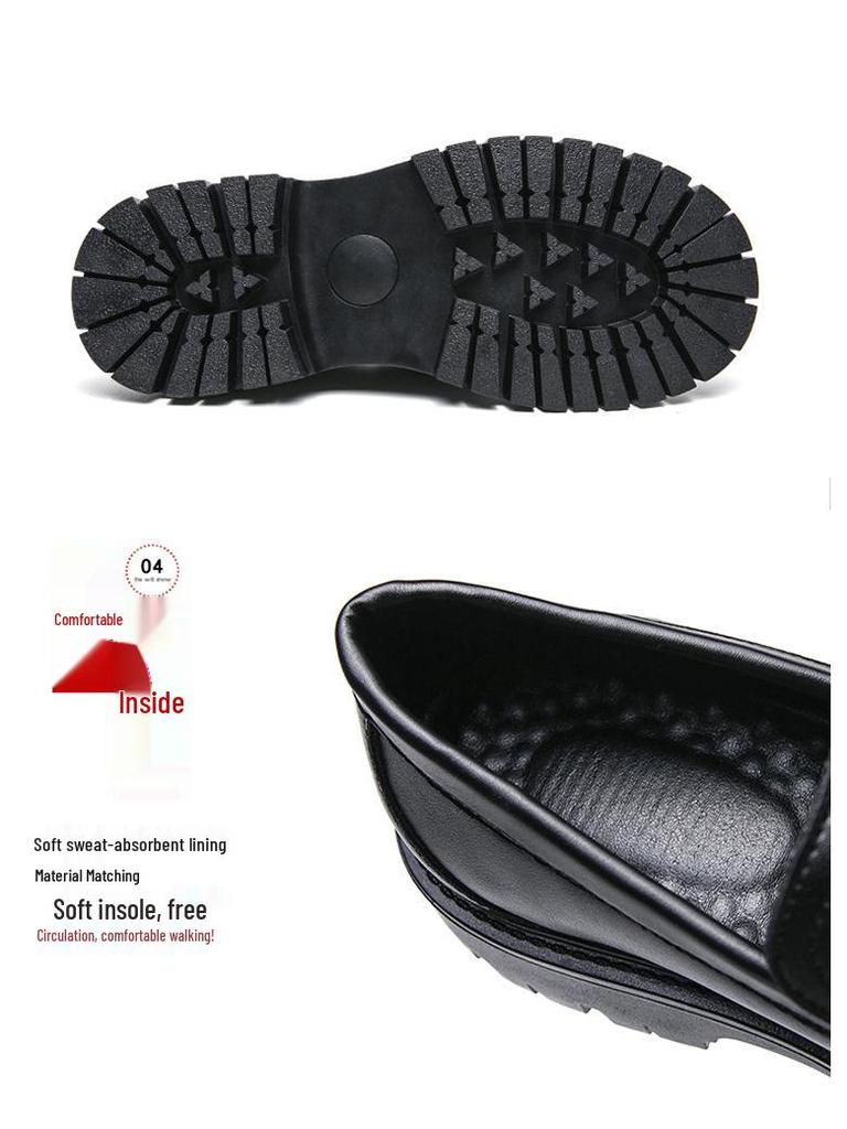 2025 Thick-Soled Black Height-Boost Men's Casual Slip-On Loafers