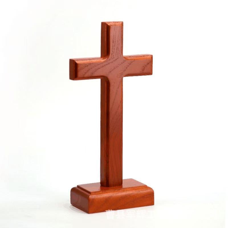 Natural Wood Vintage Cross Crucifix Decor Rustic Religious Ornament Non Toxic Safe for Home Living Room Entryway Wall Display