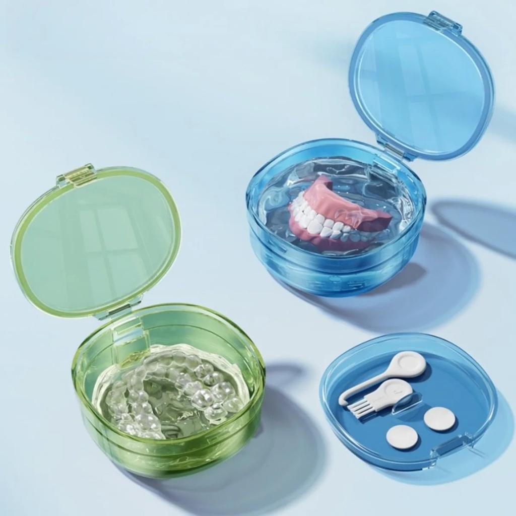 1pcs Braces Storage Box Portable Mini Denture Box Dental Aligner Storage Box Orthodontic Retainer Multilayer Cleaning Case