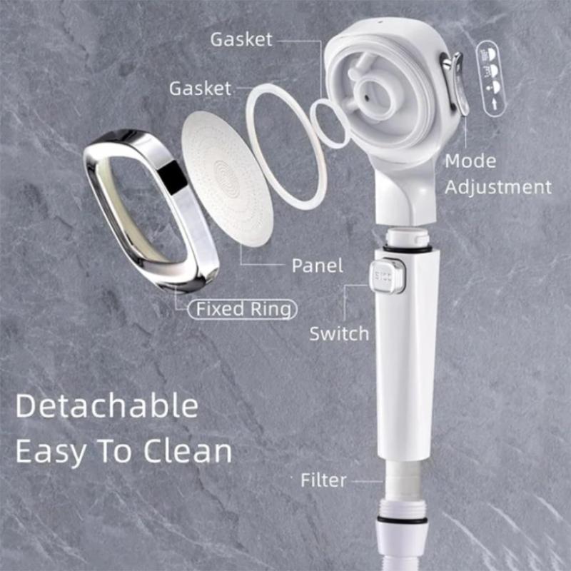 4-mode Handheld Pressurized Shower Head with Pause Switch, Built-in Power Wash