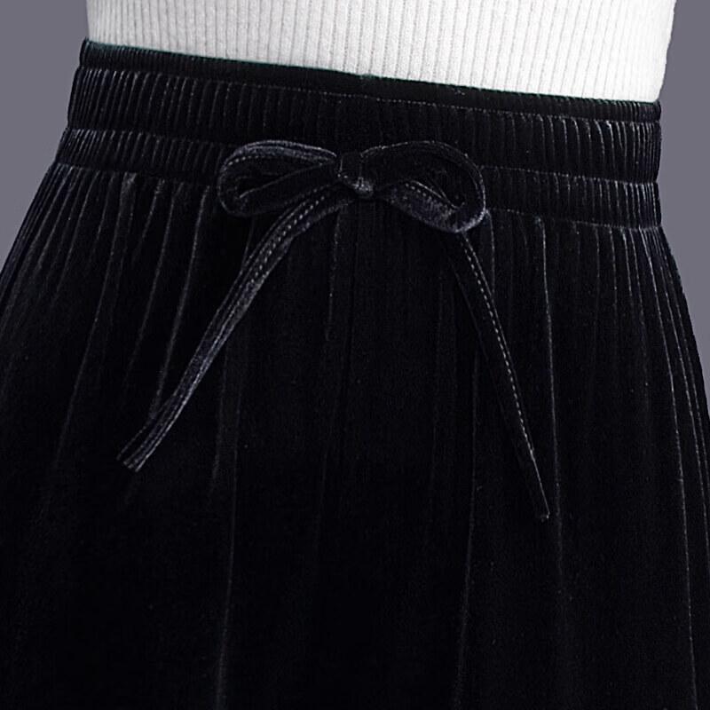 Women's Gold Velvet High-Waist Wide-Leg Pants