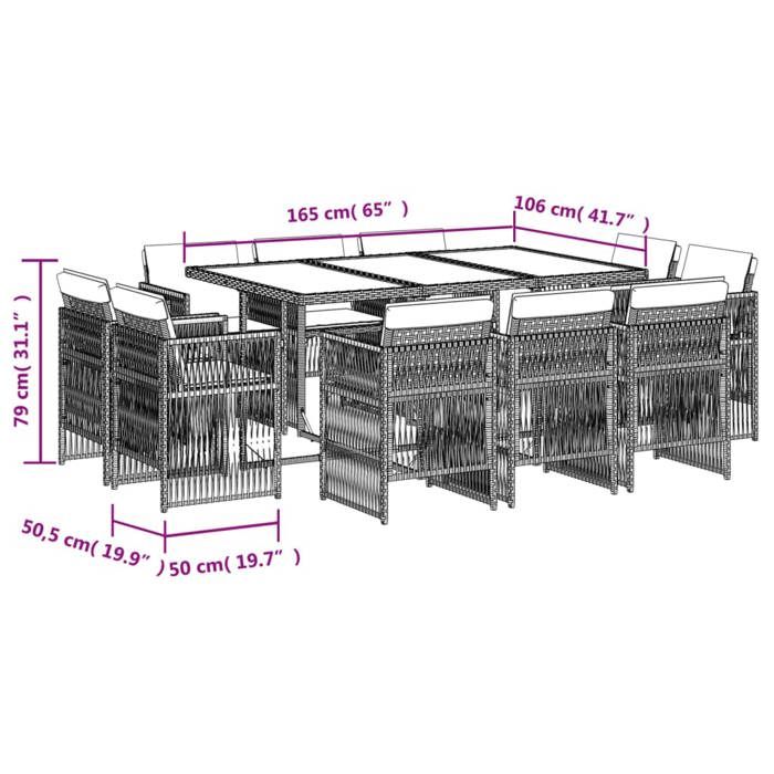 VidaXL Ensemble à Manger de Jardin avec Coussins 11 pcs, Table et Chaises à Dossier Rabattable, Meubles d'Extérieur Patio 3211035