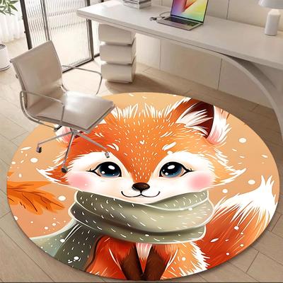 1pc Winter Fox Office Round Area Rug, Indoor Mat Suitable ForOffice, Under Office Chairs Bedroom Living Room Home Decor, Room Deco  D079