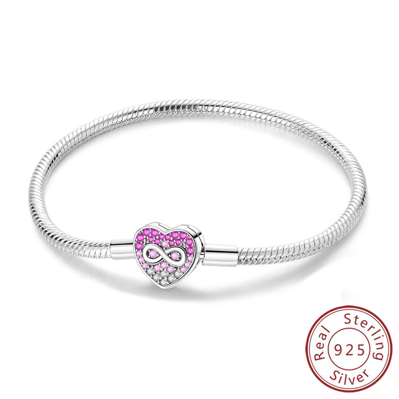 Original 925 Silver Bracelets 17-20CM Love Heart Flowers Butterfly Charms Beads Bracelet For Women Fashion Jewelry Gift